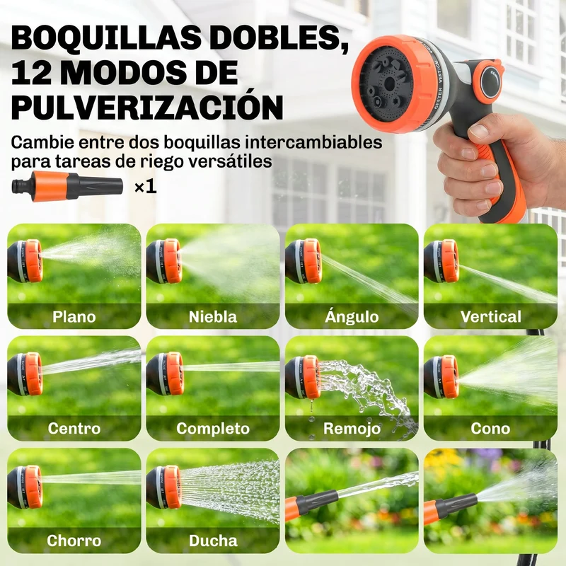 Outsunny Enrollador de Manguera para Jardín 23+2 m con 12 Modos de Rociado, Carrete de Manguera de Jardín de Pared con Bloqueo Automático y Retracción Controlada, Soporte Orientable 180°, Naranja