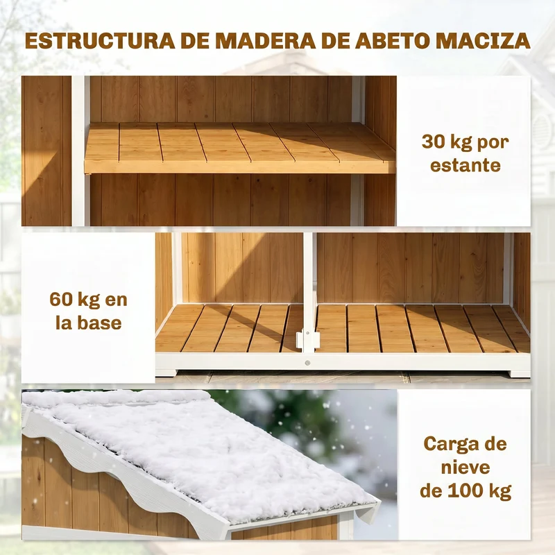 Outsunny Caseta de Jardín de Madera 105x55x179 cm Cobertizo Jardín Exterior Impermeable Armario Exterior Herramientas con Puertas 4 Estantes Extraíbles Techo Metal Galvanizado Pies Ajustables Natural