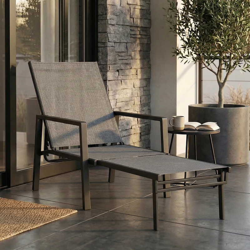 Outsunny Tumbona Plegable 2 en 1, Tumbona Jardín Exterior con Reposapiés Retráctil, Respaldo Ajustable en 5 Posiciones, Tela de Textilene, Marco Acero, Carga 120 kg, para Terraza, Playa, Gris Oscuro
