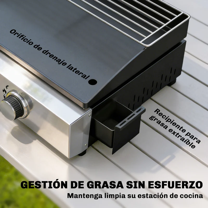 Outsunny Barbacoa de Gas BBQ Gas con 2 Quemadores 5 kW, Barbacoa Portátil con Plancha, Rejilla Calentadora y Recogedor Grasa, para Camping, Picnic, Terraza, Negro