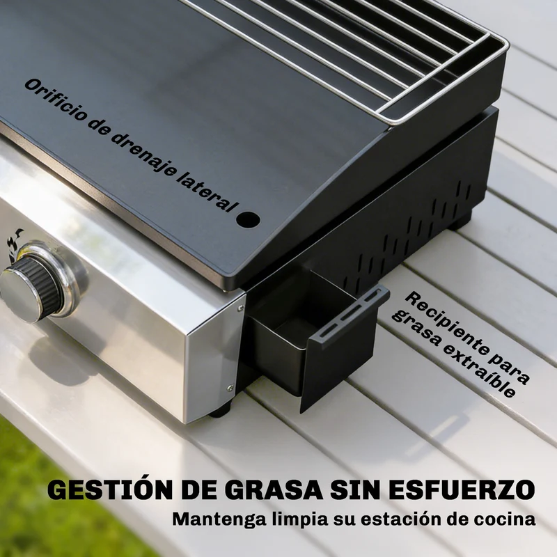 Outsunny Barbacoa de Gas BBQ Gas con 3 Quemadores 7,5 kW, Barbacoa Portátil con Plancha, Rejilla Calentadora y Recogedor Grasa, para Camping, Picnic, Terraza, Negro