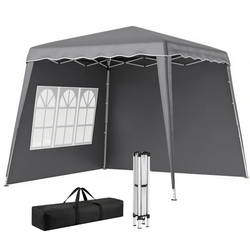 Outsunny Carpa Plegable Pop-up 3x3 m Cenador Pabellón de Jardín con 2 Paredes Laterales Altura Ajustable y Bolsa de Transporte Protección UV50+ Impermeable Gazebo para Camping Fiestas Exterior Gris