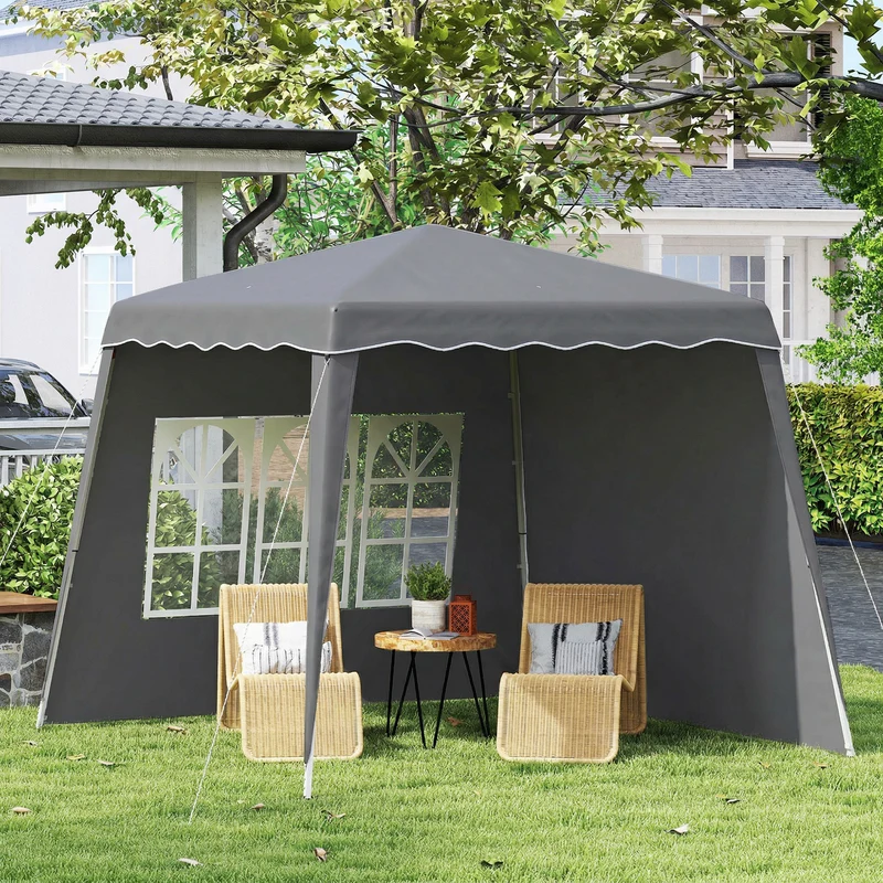 Outsunny Carpa Plegable Pop-up 3x3 m Cenador Pabellón de Jardín con 2 Paredes Laterales Altura Ajustable y Bolsa de Transporte Protección UV50+ Impermeable Gazebo para Camping Fiestas Exterior Gris