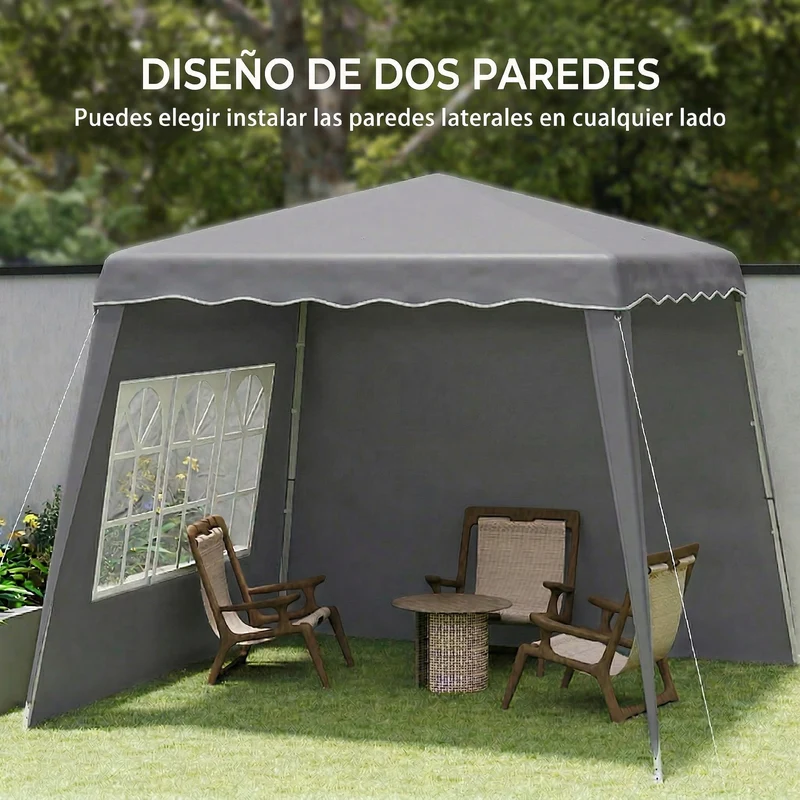 Outsunny Carpa Plegable Pop-up 3x3 m Cenador Pabellón de Jardín con 2 Paredes Laterales Altura Ajustable y Bolsa de Transporte Protección UV50+ Impermeable Gazebo para Camping Fiestas Exterior Gris