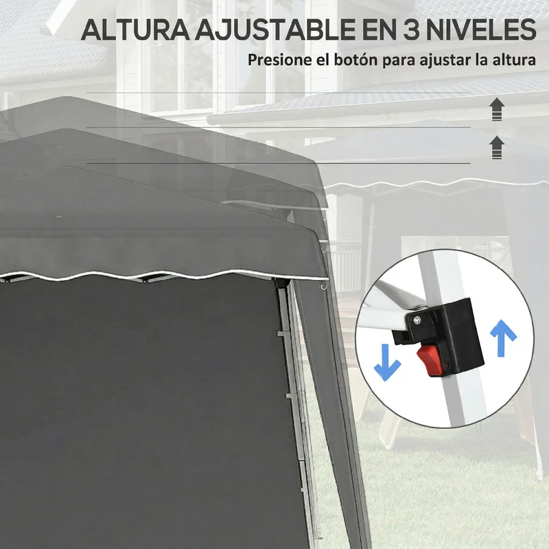 Outsunny Carpa Plegable Pop-up 3x3 m Cenador Pabellón de Jardín con 2 Paredes Laterales Altura Ajustable y Bolsa de Transporte Protección UV50+ Impermeable Gazebo para Camping Fiestas Exterior Gris