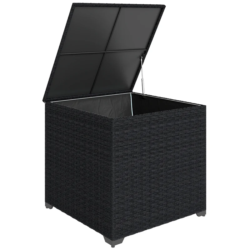 Outsunny Baúl de Almacenaje Exterior de Ratán Sintético de 253L, Arcón Exterior con Varilla Hidráulica, Forro con Cremallera y Marco de Acero, Carga 50 kg, para Jardín, Terraza, 72x72x70 cm, Negro