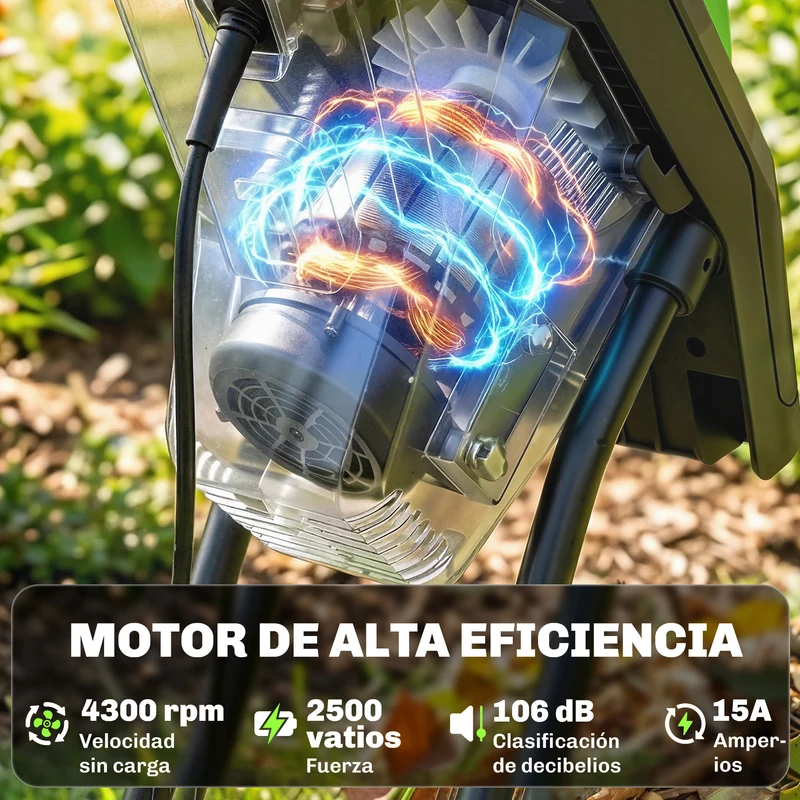 Outsunny Trituradora de Ramas Eléctrica 2500W, Trituradora de Jardín con 2 Cuchillas Reversibles hasta Ø44 mm de Ramas, Bolsa de Recolección de 45L, Ruedas y Protección de Sobrecarga, Verde