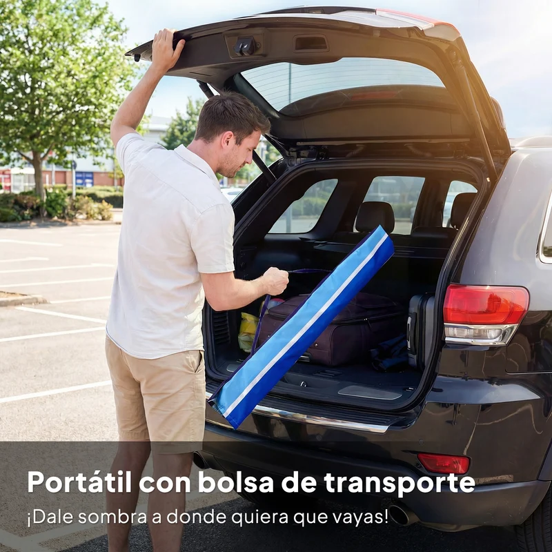 Outsunny Sombrilla de Playa con Mesa Plegable y Portavasos Ø198 cm, Sombrilla de Terraza Exterior con Altura Ajustable, Inclinación, Bolsa de Transporte y Gancho, UV30+, Multicolor