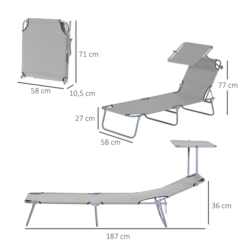 Outsunny Set de 2 Tumbonas Plegables Tumbonas de Jardín Exterior Reclinables con Toldo Desmontable con Ángulo Regulable Respaldo Ajustable en 4 Niveles para Terraza Piscina Patio 187x58x36 cm Gris