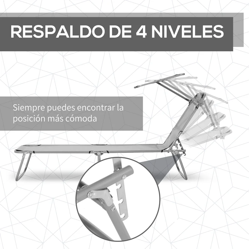 Outsunny Set de 2 Tumbonas Plegables Tumbonas de Jardín Exterior Reclinables con Toldo Desmontable con Ángulo Regulable Respaldo Ajustable en 4 Niveles para Terraza Piscina Patio 187x58x36 cm Gris