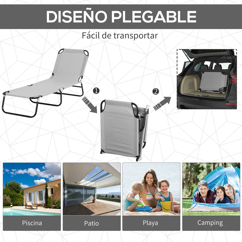Outsunny Set de 2 Tumbonas Plegables Tumbonas de Jardín Exterior Reclinables con Toldo Desmontable con Ángulo Regulable Respaldo Ajustable en 4 Niveles para Terraza Piscina Patio 187x58x36 cm Gris