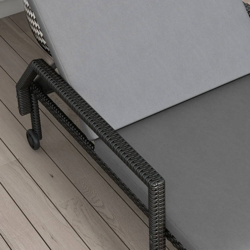 Outsunny Pack de 2 Tumbonas de Ratán Sintético para Jardín con Respaldo Ajustable Cojín y Ruedas Carga 120 kg 73x200x48 cm Gris Claro y Negro