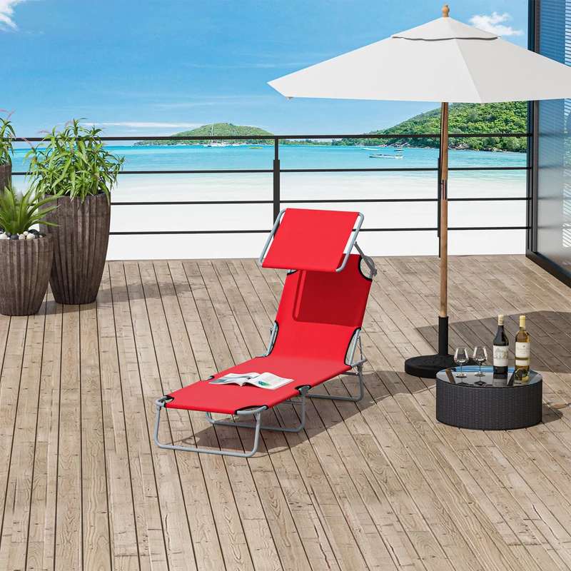 Outsunny Set de 2 Tumbonas Plegables Tumbonas de Jardín Exterior Reclinables con Toldo Desmontable con Ángulo Regulable Respaldo Ajustable en 4 Niveles para Terraza Piscina Patio 187x58x36 cm Rojo