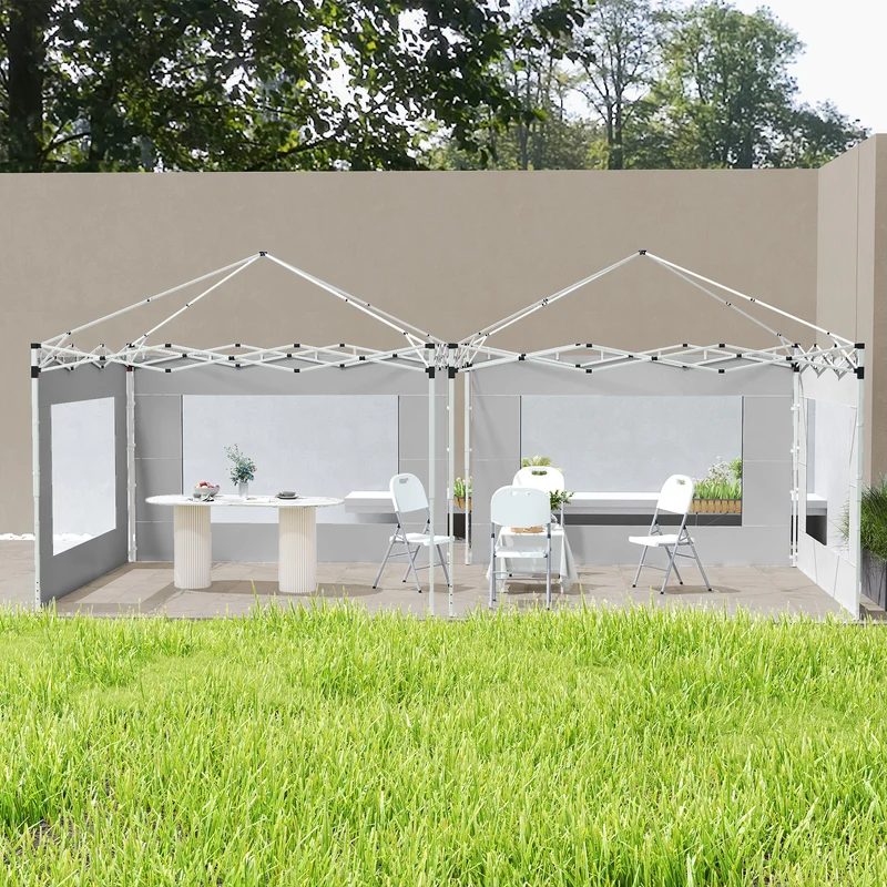 Outsunny Paredes Laterales para Carpa de 4 Paneles 295x195 cm Paredes Laterales de Repuesto de Tela Oxford con Ventana para Carpas de 6x3 m 3x3 m Gris