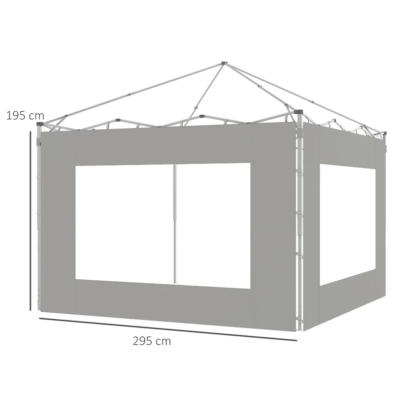 Outsunny Paredes Laterales para Carpa de 4 Paneles 295x195 cm Paredes Laterales de Repuesto de Tela Oxford con Ventana para Carpas de 6x3 m 3x3 m Gris