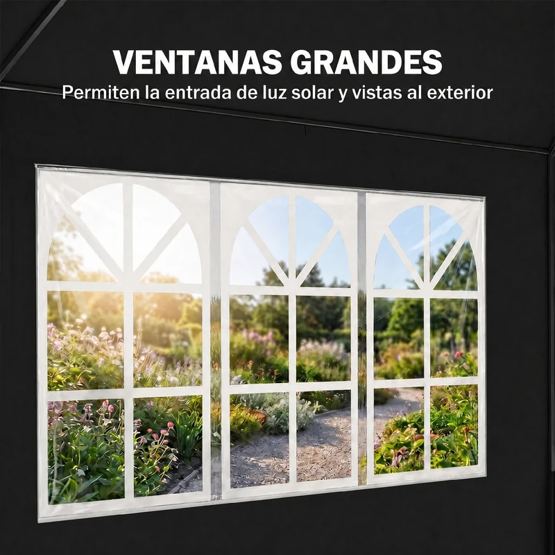 Outsunny Carpa de Jardín 6x3 m Cenador Pabellón de Jardín con 4 Paredes Laterales y 2 Ventanas Visibles, Marco de Acero, Anti-UV, Impermeable, Gazebo para Patio, Exterior, Camping, Gris Oscuro