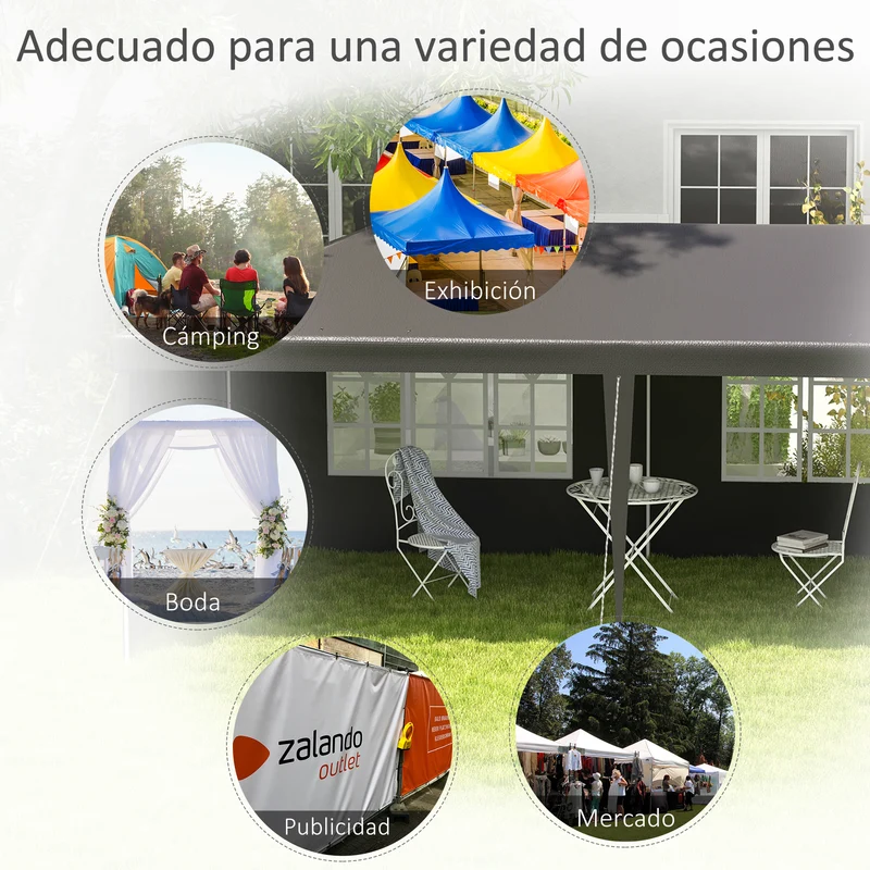 Outsunny Carpa de Jardín 6x3 m Cenador Pabellón de Jardín con 4 Paredes Laterales y 2 Ventanas Visibles, Marco de Acero, Anti-UV, Impermeable, Gazebo para Patio, Exterior, Camping, Gris Oscuro