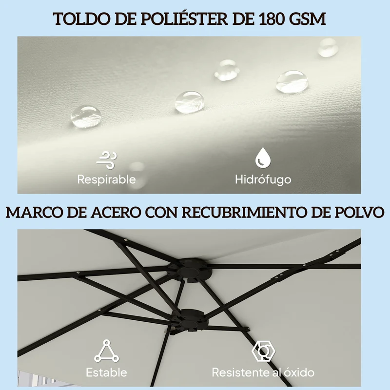 Outsunny Sombrilla Doble 4,6x2,6 m, Sombrilla Terraza Exterior con Manivela Manual, Protección UV50+, Funda Protectora, Resistente al Agua, Parasol para Jardín, Terraza, Patio, Blanco Crema