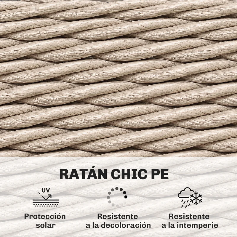 Outsunny Mesa de Jardín Exterior de Ratán, Mesita Auxiliar de Jardín con Estante, Tablero de Vidrio Templado, Estructura de Metal, para Terraza, Patio, Balcón, 65x65x50 cm, Amarillo