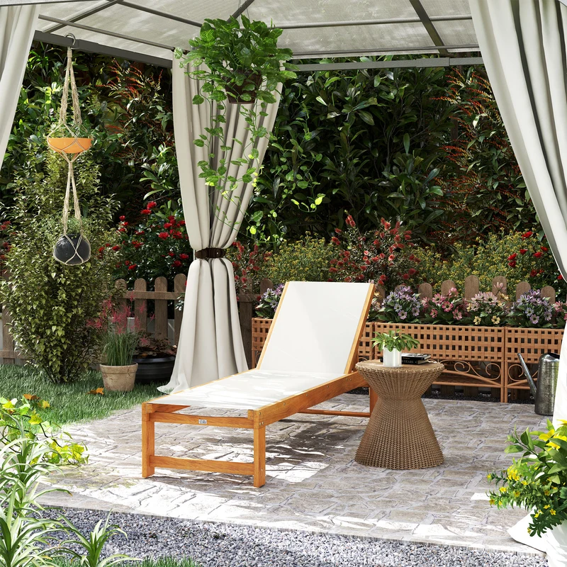 Outsunny Juego de 2 Tumbonas de Madera de Acacia Tumbonas de Jardín Exterior con Ruedas Respaldo Ajustable en 4 Niveles Carga 160 kg para Patio Terraza Balcón Teca y Gris