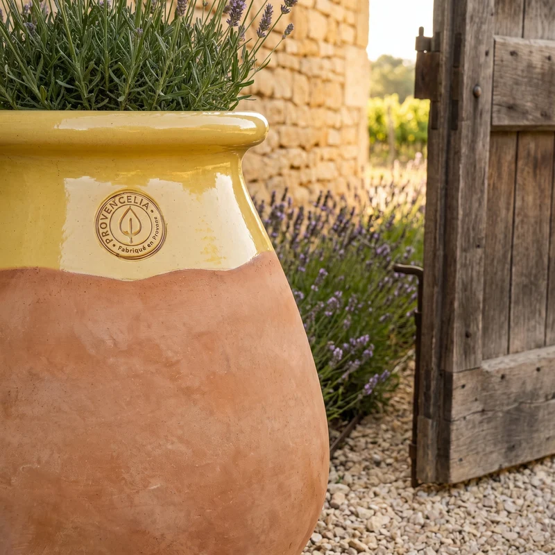 MADE IN PROVENCE Biot 85cm en terre cuite cérusée, col émaillé miel