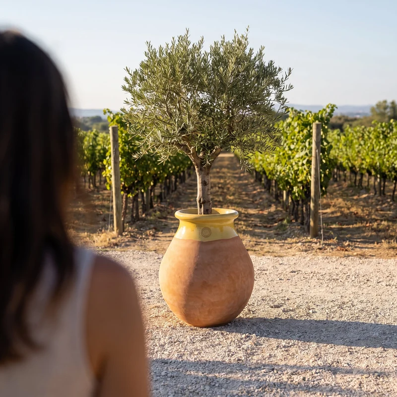 MADE IN PROVENCE Biot 63cm en terre cuite cérusée, col émaillé miel