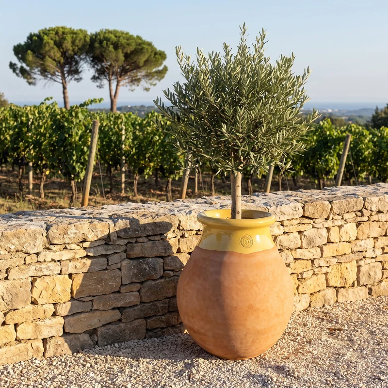MADE IN PROVENCE Biot 63cm en terre cuite cérusée, col émaillé miel