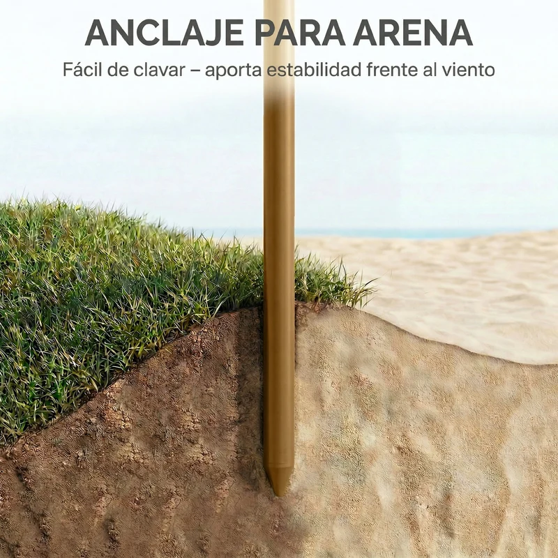 Outsunny Sombrilla de Playa con Flecos de Paja Ø178 cm, Sombrilla de Terraza Exterior con Inclinación, Altura Ajustable, UV50+, Bolsa de Transporte, Anclaje de Arena, Marrón Claro