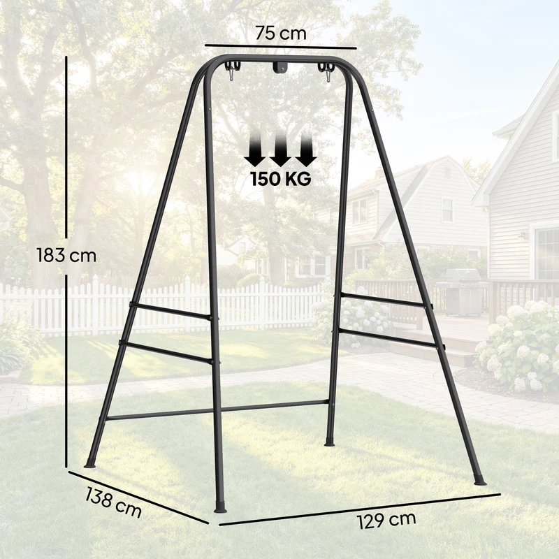 Outsunny Soporte para Silla Colgante y Hamaca, 183 cm, Soporte para Columpio con Estructura de Acero, Almohadillas Antideslizantes y 2 Mosquetones, para Interior y Exterior, Carga 150 kg, Negro
