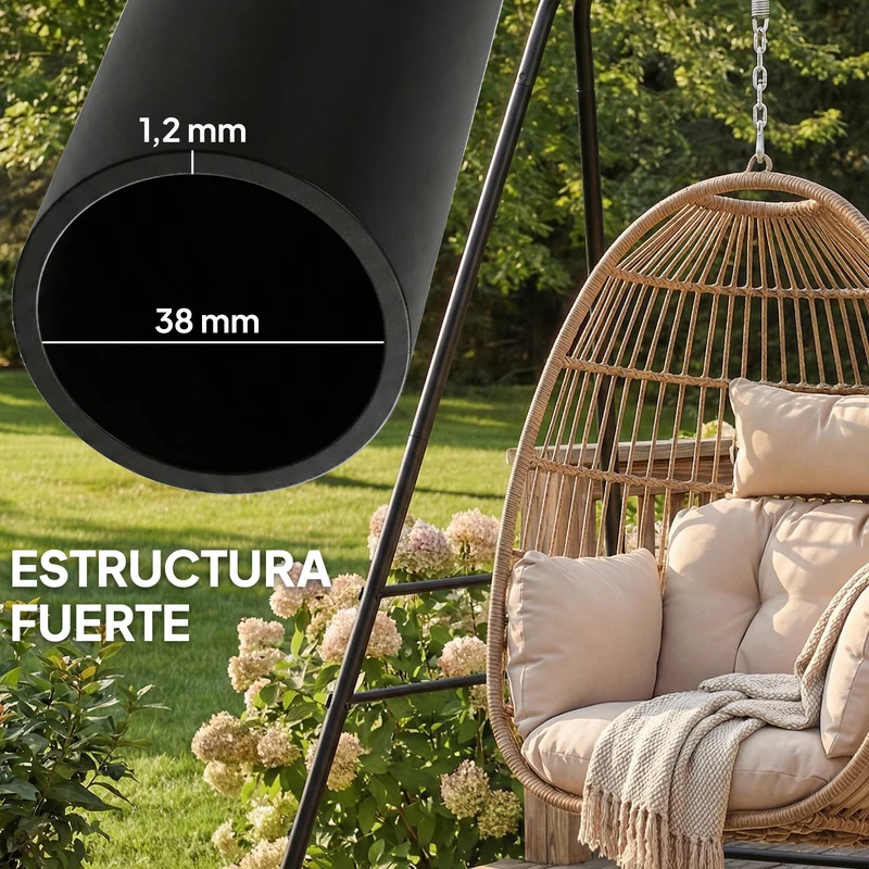 Outsunny Soporte para Silla Colgante y Hamaca, 183 cm, Soporte para Columpio con Estructura de Acero, Almohadillas Antideslizantes y 2 Mosquetones, para Interior y Exterior, Carga 150 kg, Negro