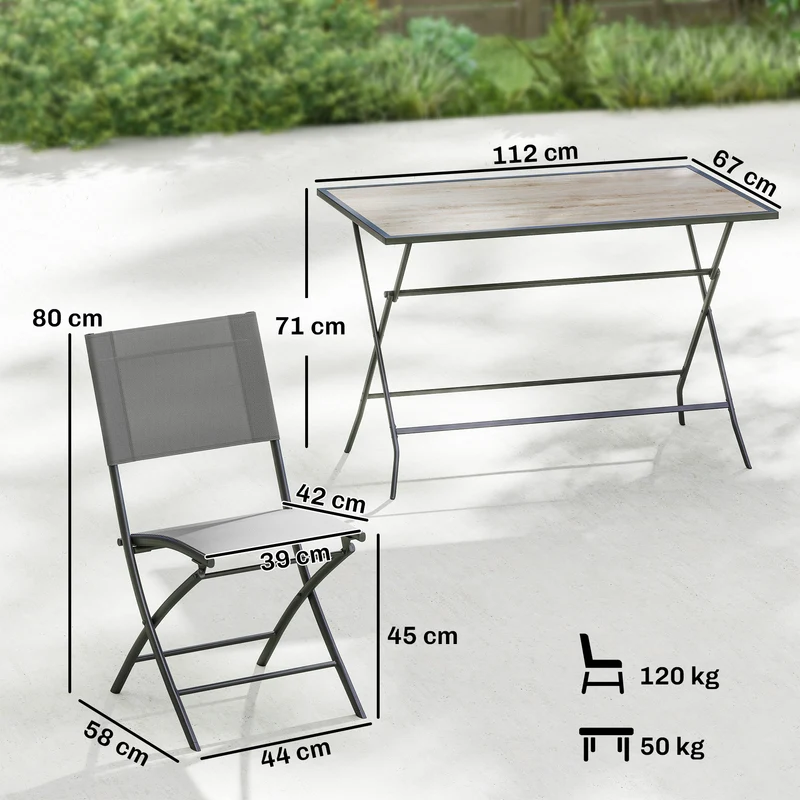 Outsunny Conjunto de Mesa y Sillas Jardín de 5 Piezas, Muebles de Jardín Exterior con 4 Sillas Plegables y Mesa Plegable, para Terraza, Patio, Gris