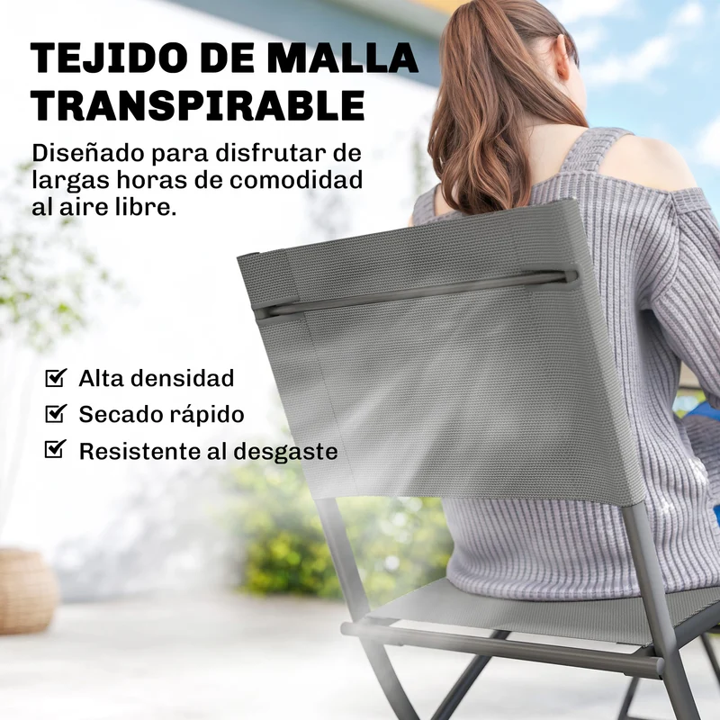 Outsunny Conjunto de Mesa y Sillas Jardín de 5 Piezas, Muebles de Jardín Exterior con 4 Sillas Plegables y Mesa Plegable, para Terraza, Patio, Gris