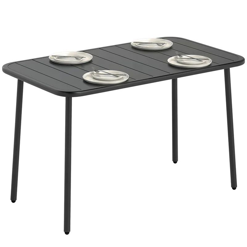 Outsunny Mesa de Comedor de Jardín Rectangular, 120x70x72 cm, Mesa de Terraza Exterior de Acero con Tablero con Listones, para 4 Personas, Carga 50 kg, para Patio, Balcón, Gris