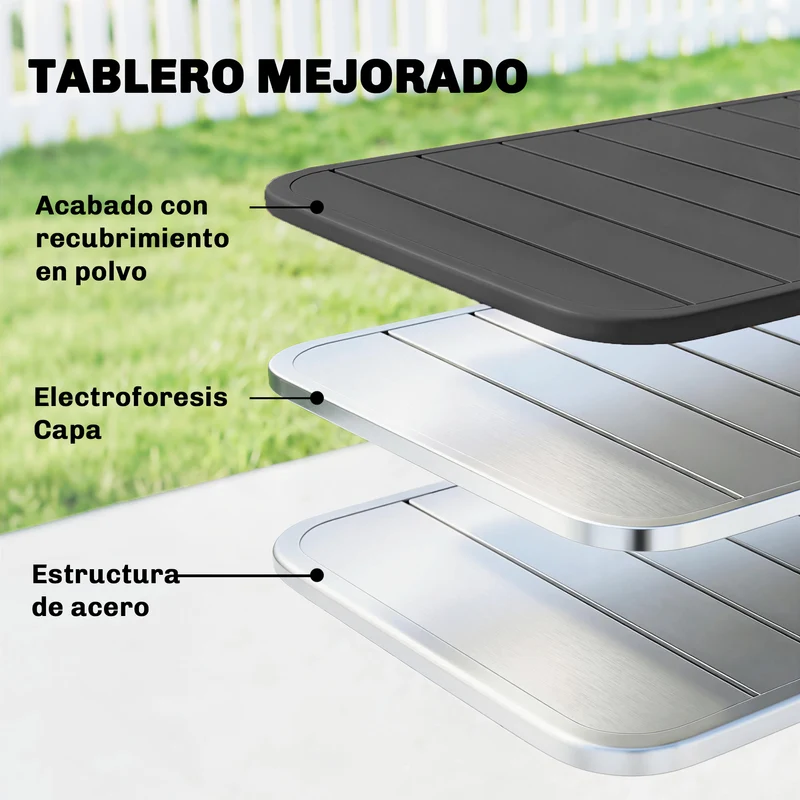 Outsunny Mesa de Comedor de Jardín Rectangular, 120x70x72 cm, Mesa de Terraza Exterior de Acero con Tablero con Listones, para 4 Personas, Carga 50 kg, para Patio, Balcón, Gris