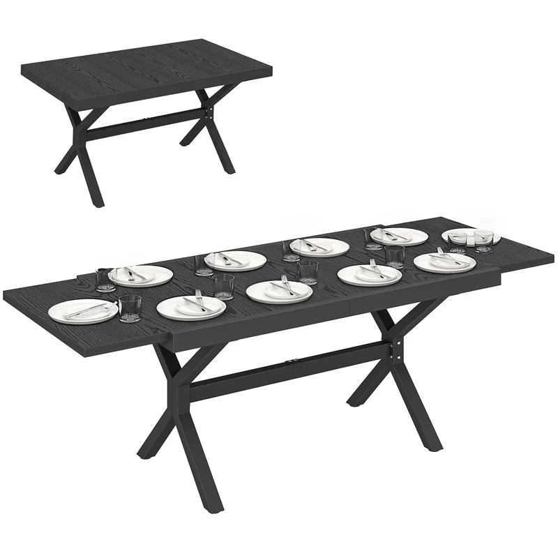 Outsunny Mesa de Jardín Extensible con Superficie de Aluminio, 154/214x85 cm, Mesa de Comedor Exterior Extensible Rectangular con Imitación Madera para 8-10 Personas, para Patio, Terraza, Gris Oscuro