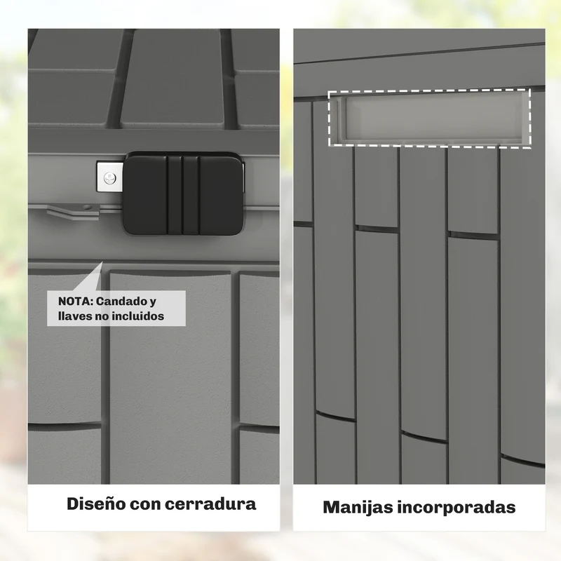 Outsunny Arcón Exterior Capacidad 227L, Baúl de Almacenaje Exterior de Resina Resistente al Agua y a los Rayos UV, con Cerradura para Jardín, Terraza, Patio, 106,5x43x54,5 cm, Gris