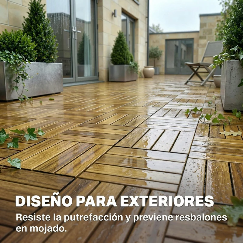 Outsunny Set de 10 Piezas Baldosas de Exterior de Madera de Acacia, 31x31 cm, 0,91 m², Suelo de Terraza Exterior, Antideslizantes y Resistentes al Clima, Fácil Instalación, para Terraza, Natural
