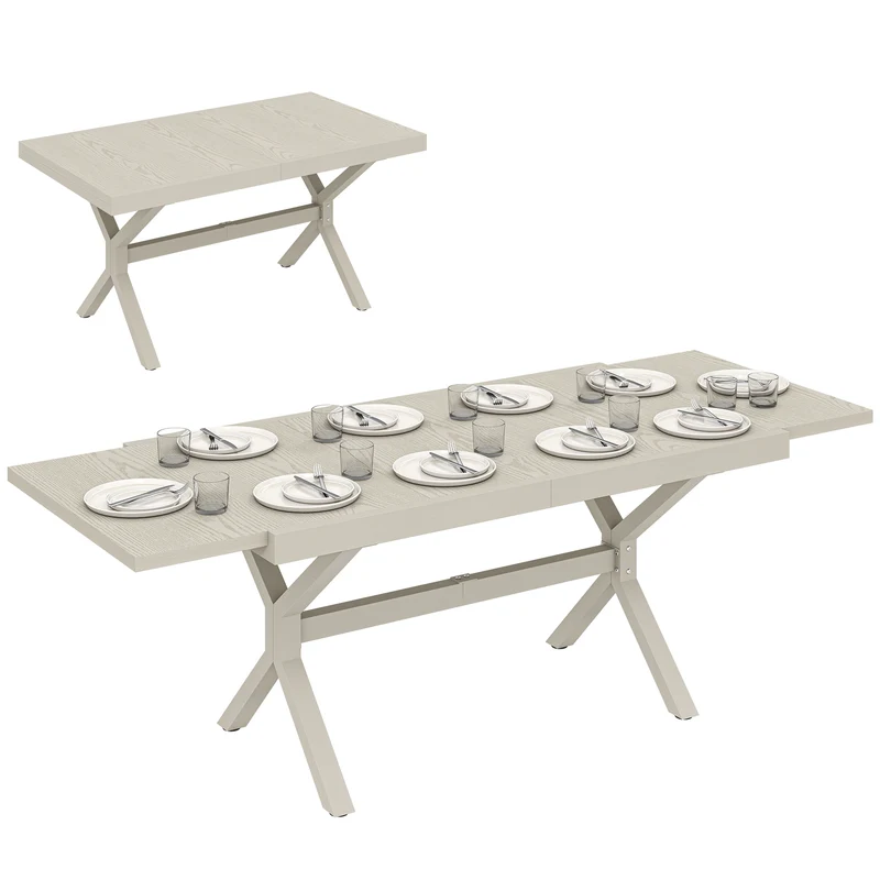 Outsunny Mesa de Jardín Extensible con Superficie de Aluminio, 154/214x85 cm, Mesa de Comedor Exterior Extensible Rectangular con Imitación Madera para 8-10 Personas, para Patio, Terraza, Gris Claro