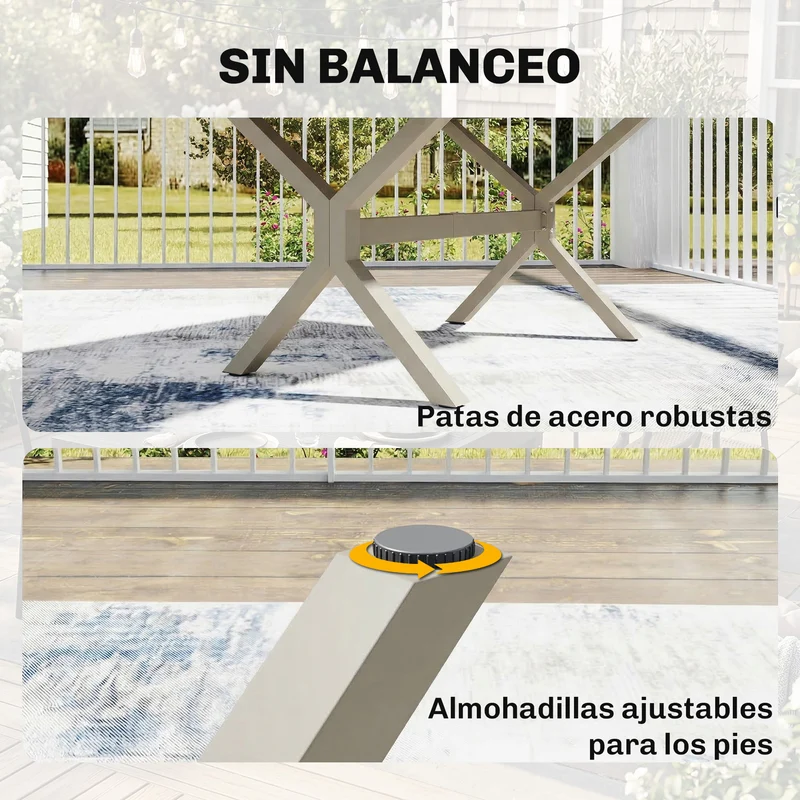 Outsunny Mesa de Jardín Extensible con Superficie de Aluminio, 154/214x85 cm, Mesa de Comedor Exterior Extensible Rectangular con Imitación Madera para 8-10 Personas, para Patio, Terraza, Gris Claro