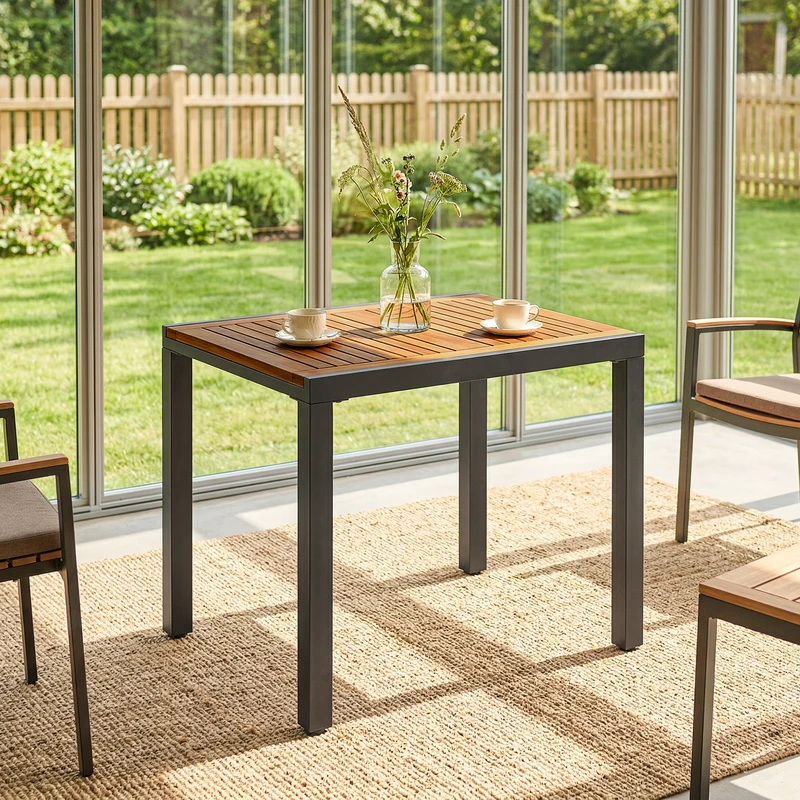 Outsunny Mesa de Jardín Extensible 120/80x70 cm, Mesa de Comedor Exterior Extensible Rectangular con Estructura de Acero y Tablero de Madera de Acacia, para 4-6 Personas, para Patio, Terraza, Natural