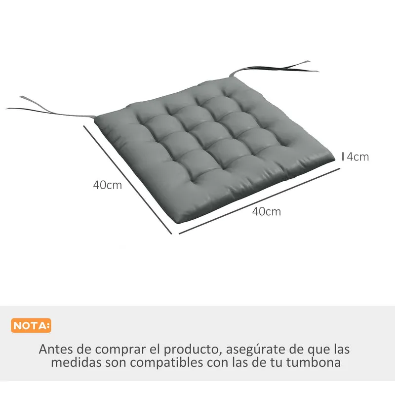 Outsunny Juego de 6 Cojines para Sillas de Comedor, 40x40 cm, 6 Piezas, Cojines para Sillas de Jardín Acolchados con Cintas y Fundas Extraíbles, Gris Oscuro