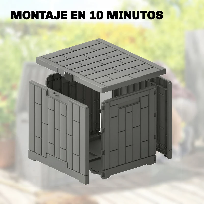 Outsunny Arcón Exterior Capacidad 114L, Baúl de Almacenaje Exterior de Resina Resistente al Agua y a los Rayos UV, con Cerradura para Jardín, Terraza, Patio, 56x44x54 cm, Gris