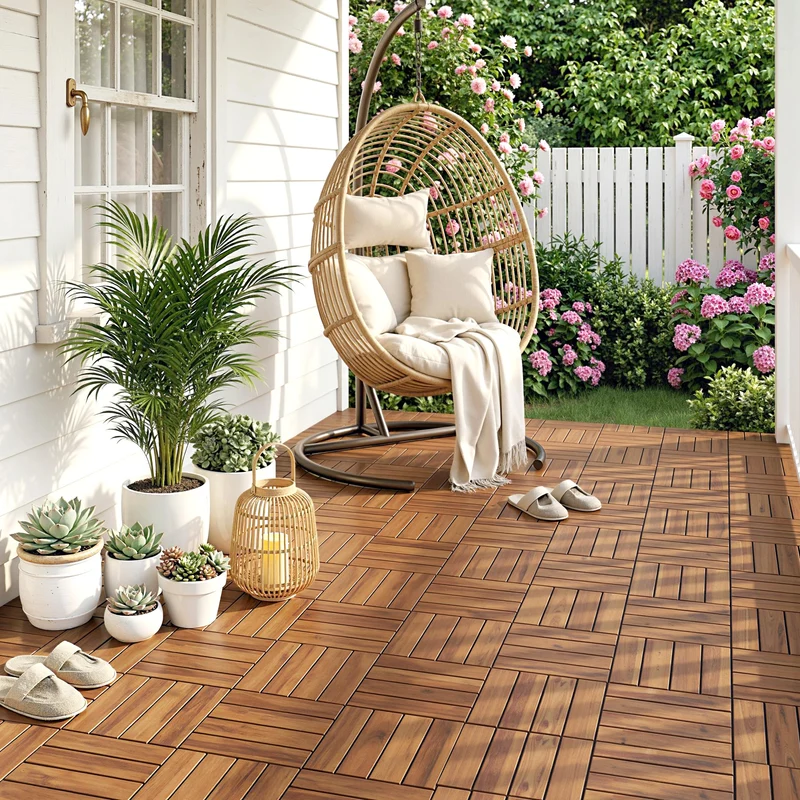 Outsunny Set de 10 Piezas Baldosas de Exterior de Madera de Acacia, 31x31 cm, 0,91 m², Suelo de Terraza Exterior, Antideslizantes y Resistentes al Clima, Fácil Instalación, para Terraza, Marrón Oscuro