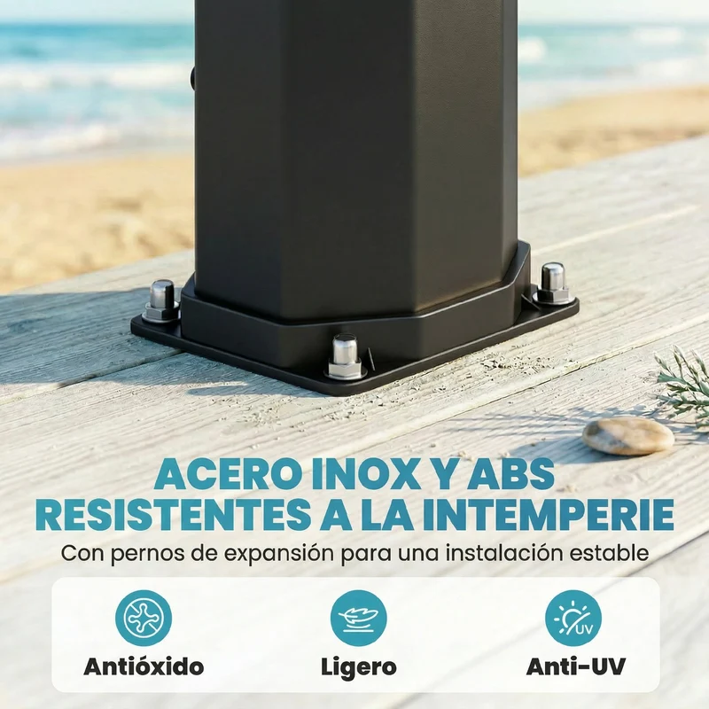Outsunny Ducha Solar de Jardín 60 L Ducha Solar Exterior con Cabezal Rociador de Mano Grifo de Pies Agua Fría y Caliente Máx. 60 °C Conexión Manguera para Piscina Camping Patio 21,8x18,2x227 cm Negro