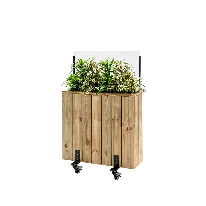 Jardinera de madera con ruedas con paravientos 75x24x120
