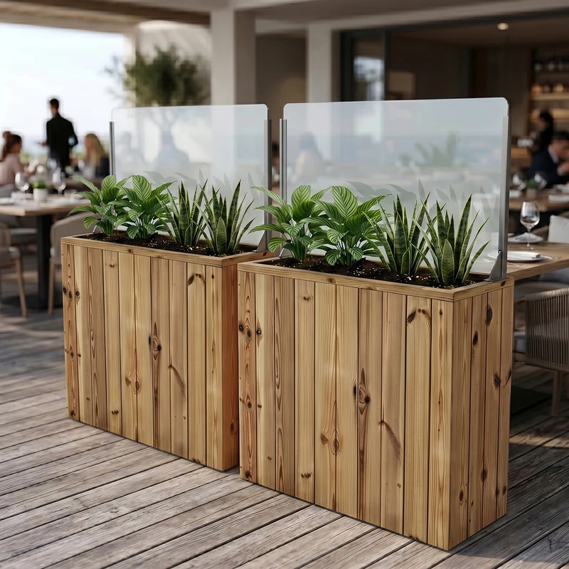 Jardinera de madera 100x44.5x100 y paravientos h60