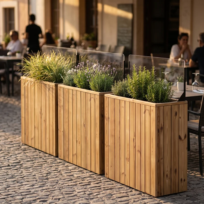 Jardinera de madera 100x44.5x100 y paravientos h40