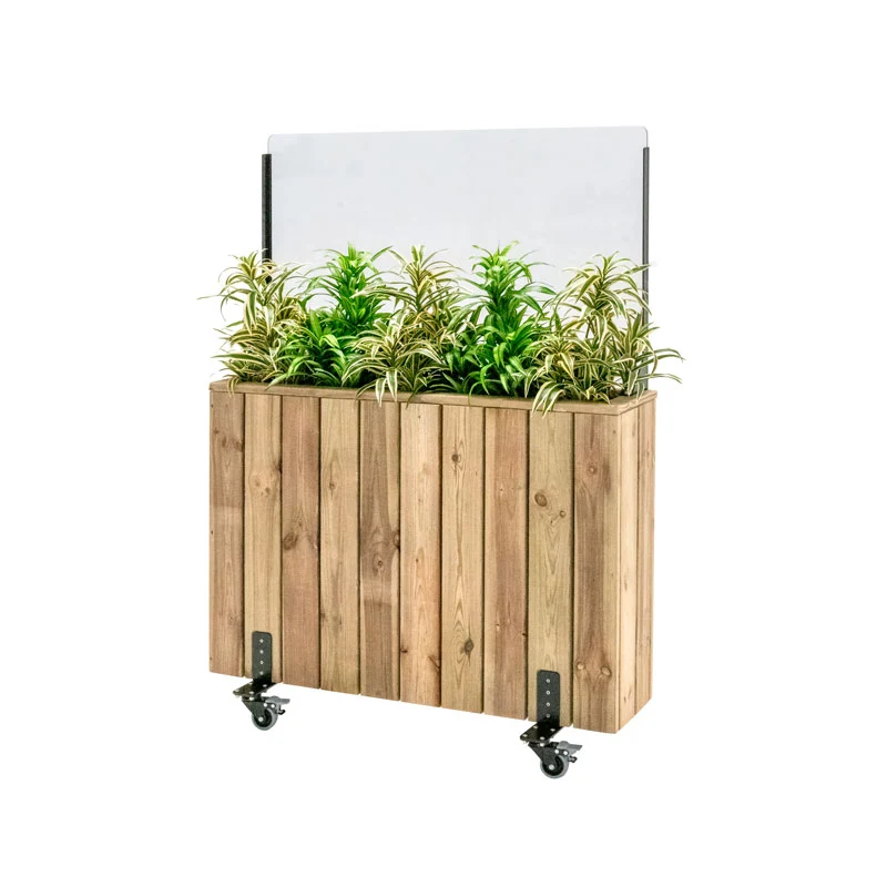 Jardinera de madera con ruedas y paravientos 100x24x140