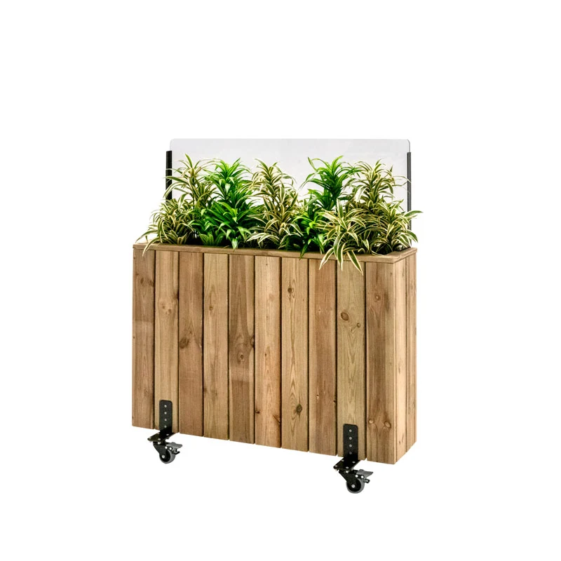 Jardinera de madera con ruedas y paravientos 100x24x120