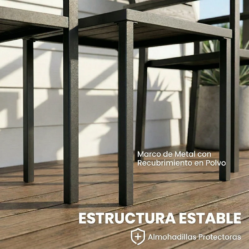 Outsunny Conjunto de Mesa y Sillas de Terraza Exterior de 3 Piezas Muebles de Jardín Exterior con 2 Sillas y Mesa de HDPE Diseño Listones Efecto Madera Marco Metal Resistente para Patio Balcón Negro
